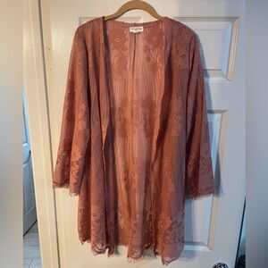 Elegant Lace sheer duster in coral